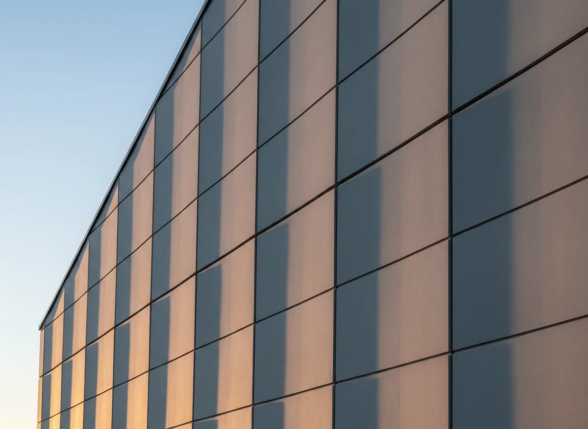 Precast facade panels with clean sealed movement joints in raking light